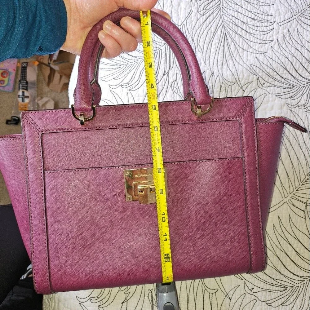 VGUC Michael Kors Black Tina Small Satchel Crossbody Purple Saffiano Leather